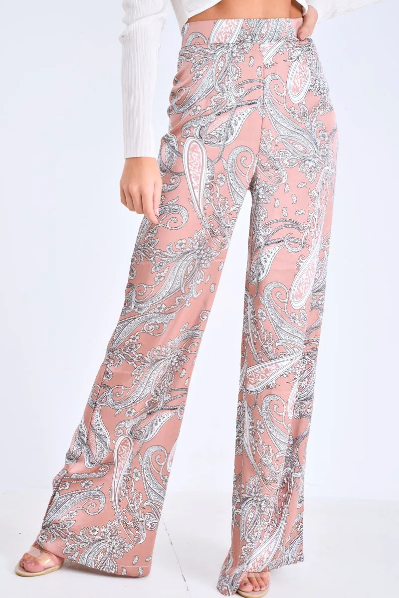 Nude Paisley Wide Leg Trousers - Tisha