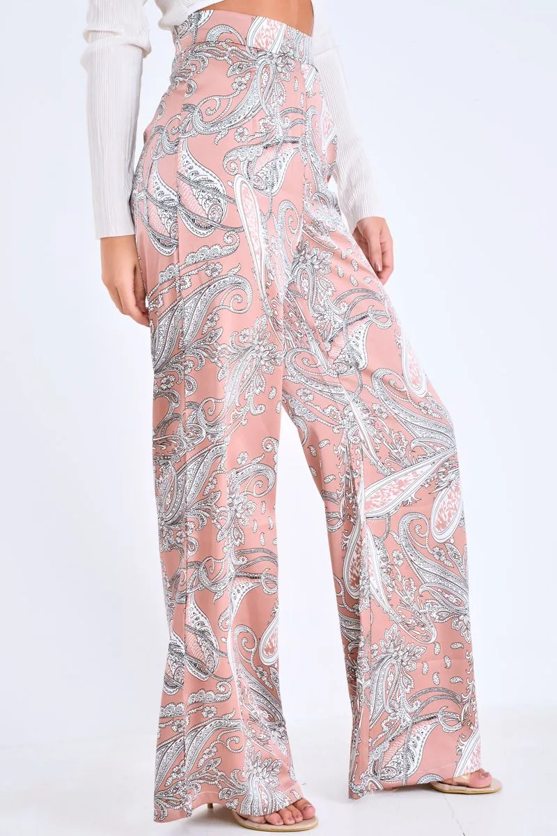 Nude Paisley Wide Leg Trousers - Tisha