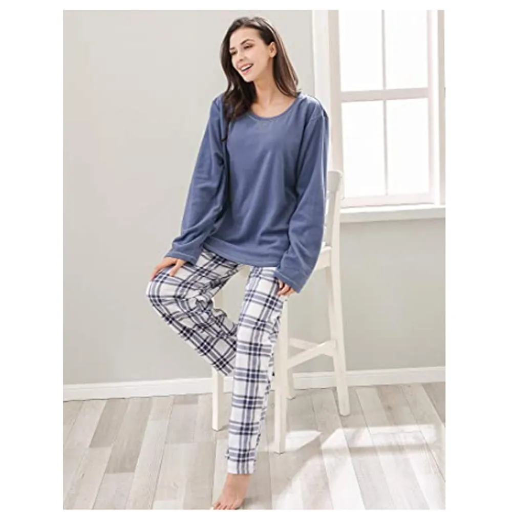 Richie House Women's Soft & Warm Lightweight Fleece Printed Comfy Long Sleep-Lounge Pajama Set Size S-XL RHW2857