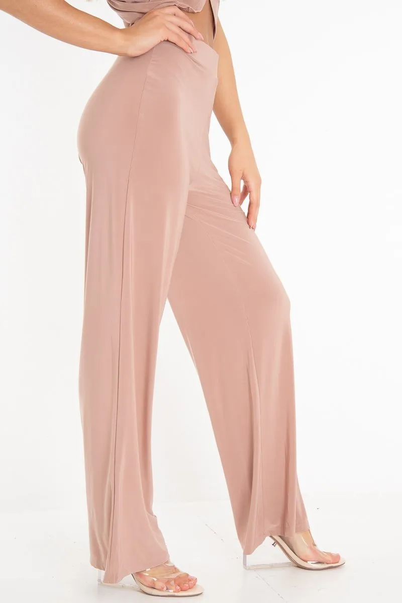 Rose Slinky High Waist Wide Leg Trousers - Traci