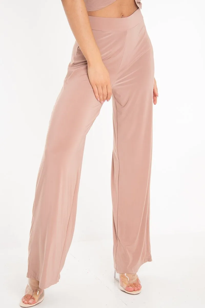 Rose Slinky High Waist Wide Leg Trousers - Traci