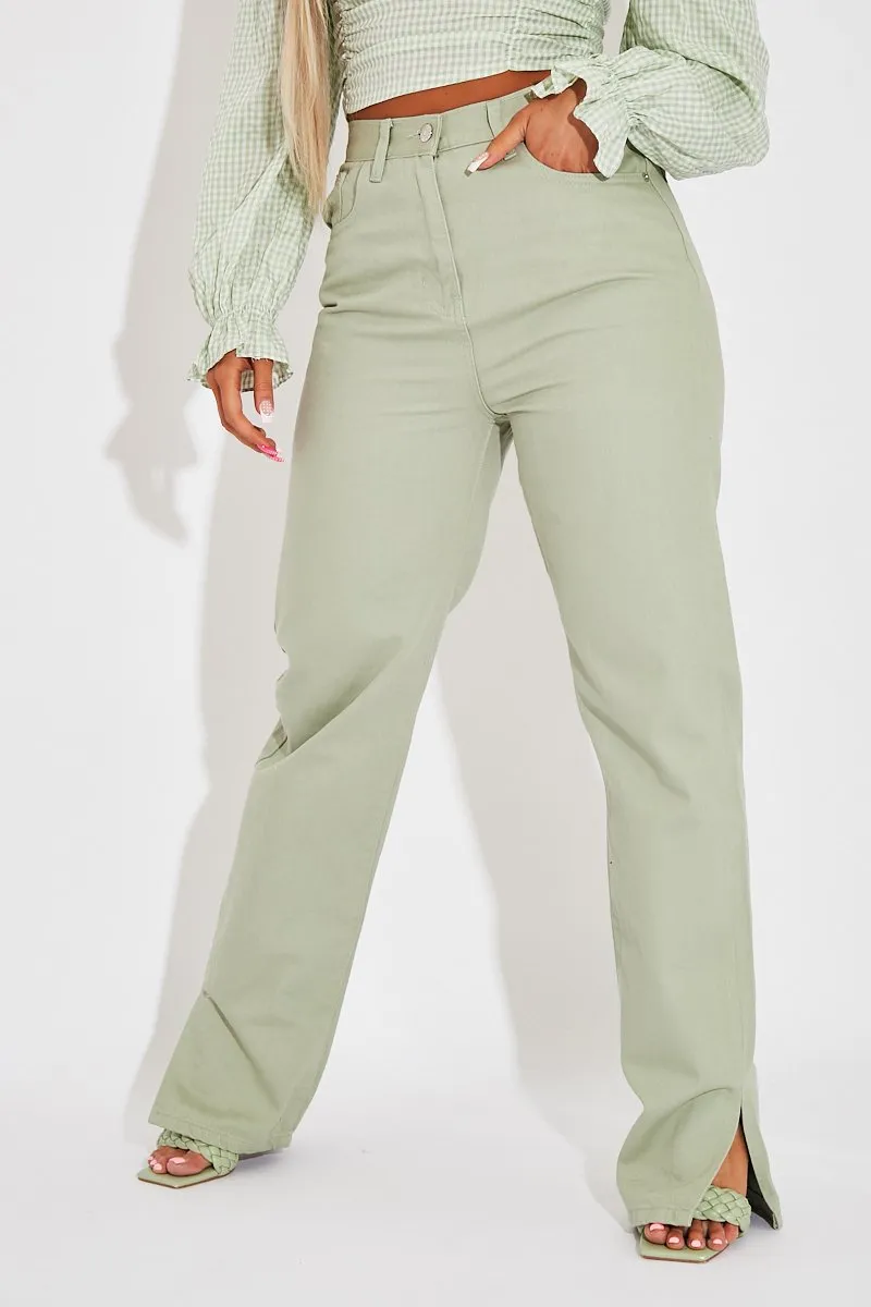 Sage Denim Straight Leg Side Split Jeans - Tashi