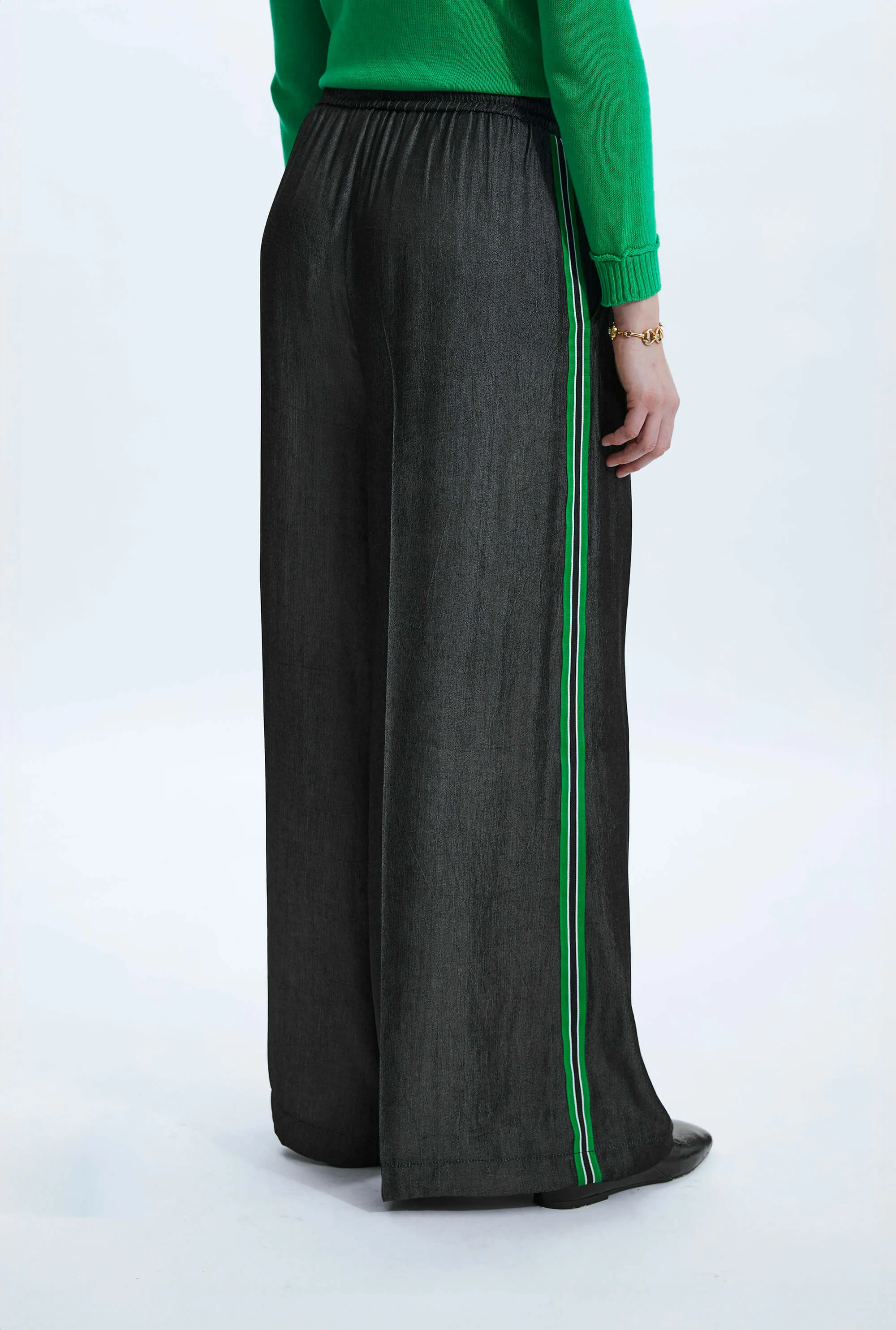 Side Stripe Wide Leg Trousers Black