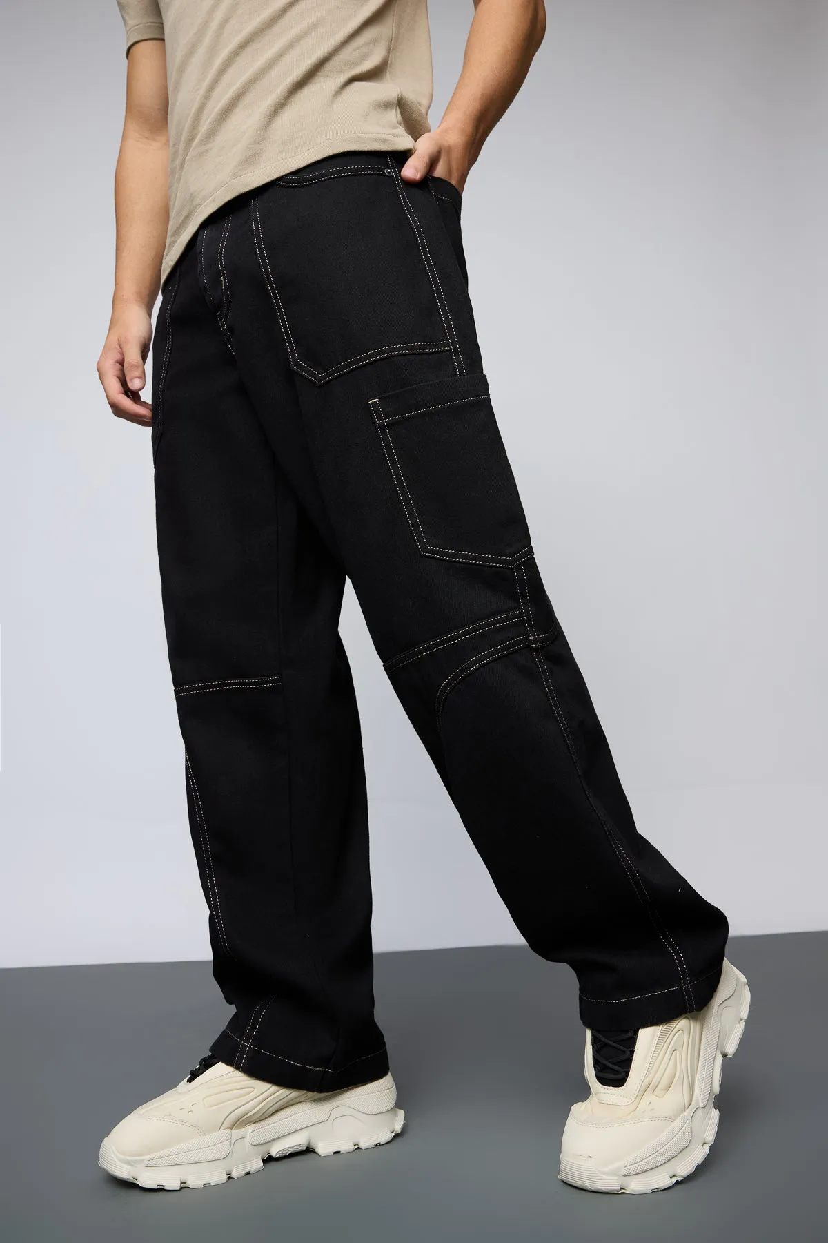 Stealth Stitch Black Men's Cargo Jeans