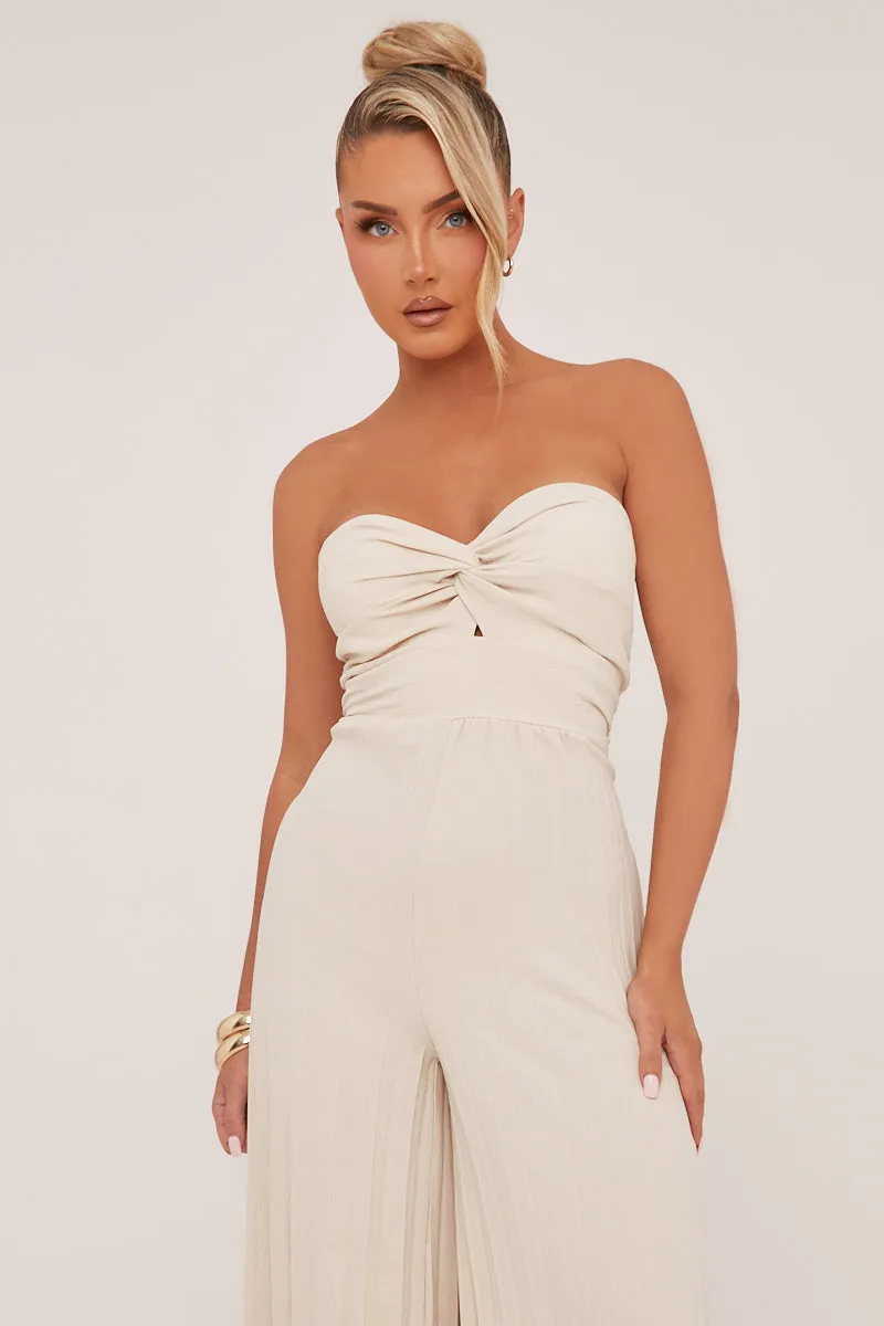 Stone Twist Front Bandeau Pleated Jumpsuit - Isabella