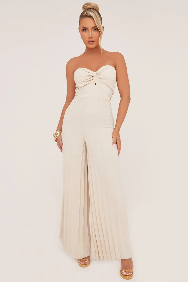 Stone Twist Front Bandeau Pleated Jumpsuit - Isabella