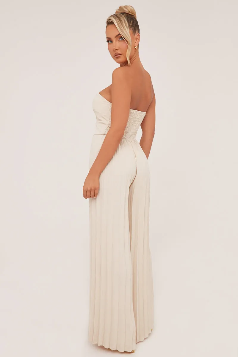 Stone Twist Front Bandeau Pleated Jumpsuit - Isabella