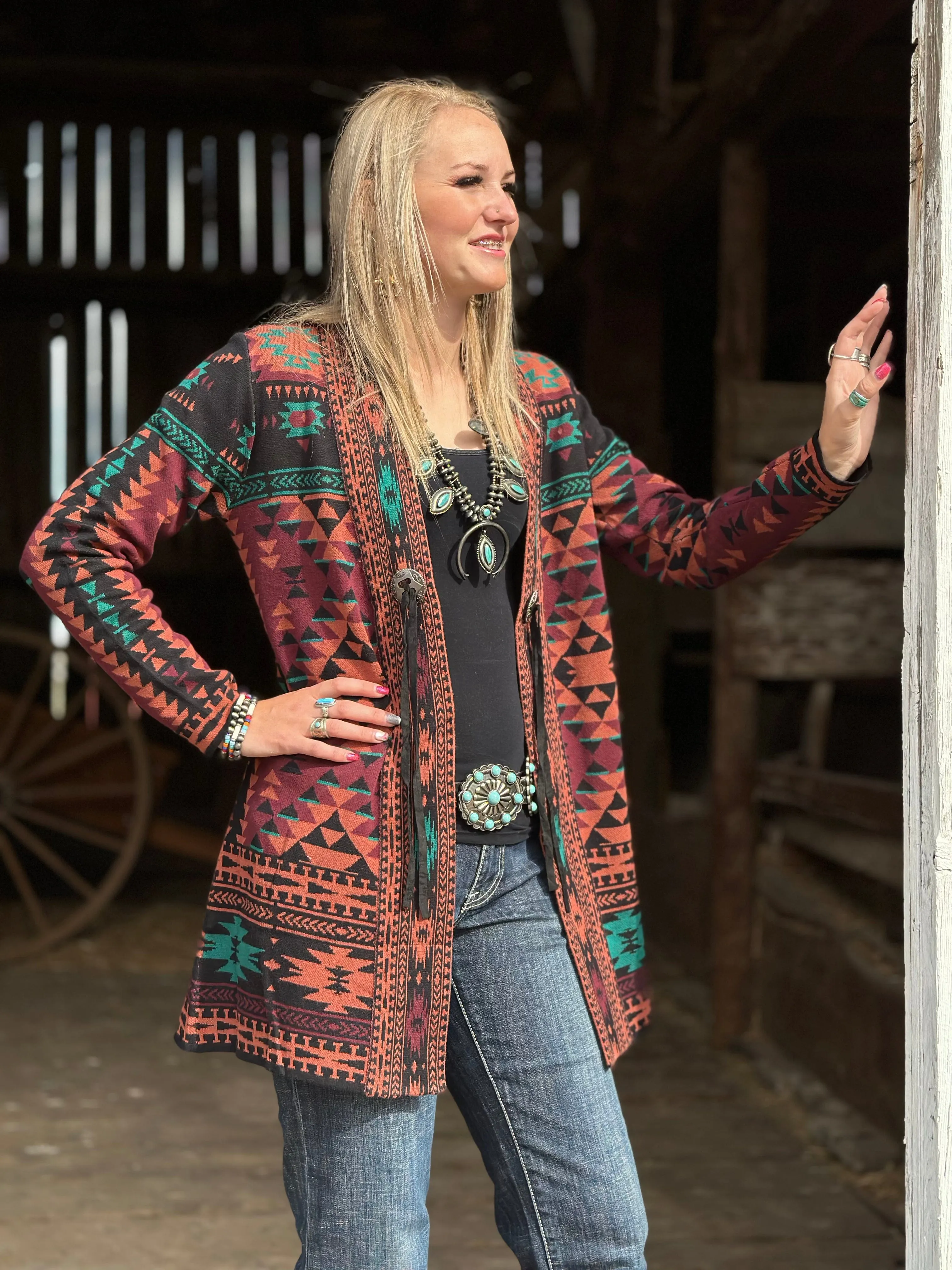 The Jackson Hole Aztec Concho Sweater Cardigan Small only