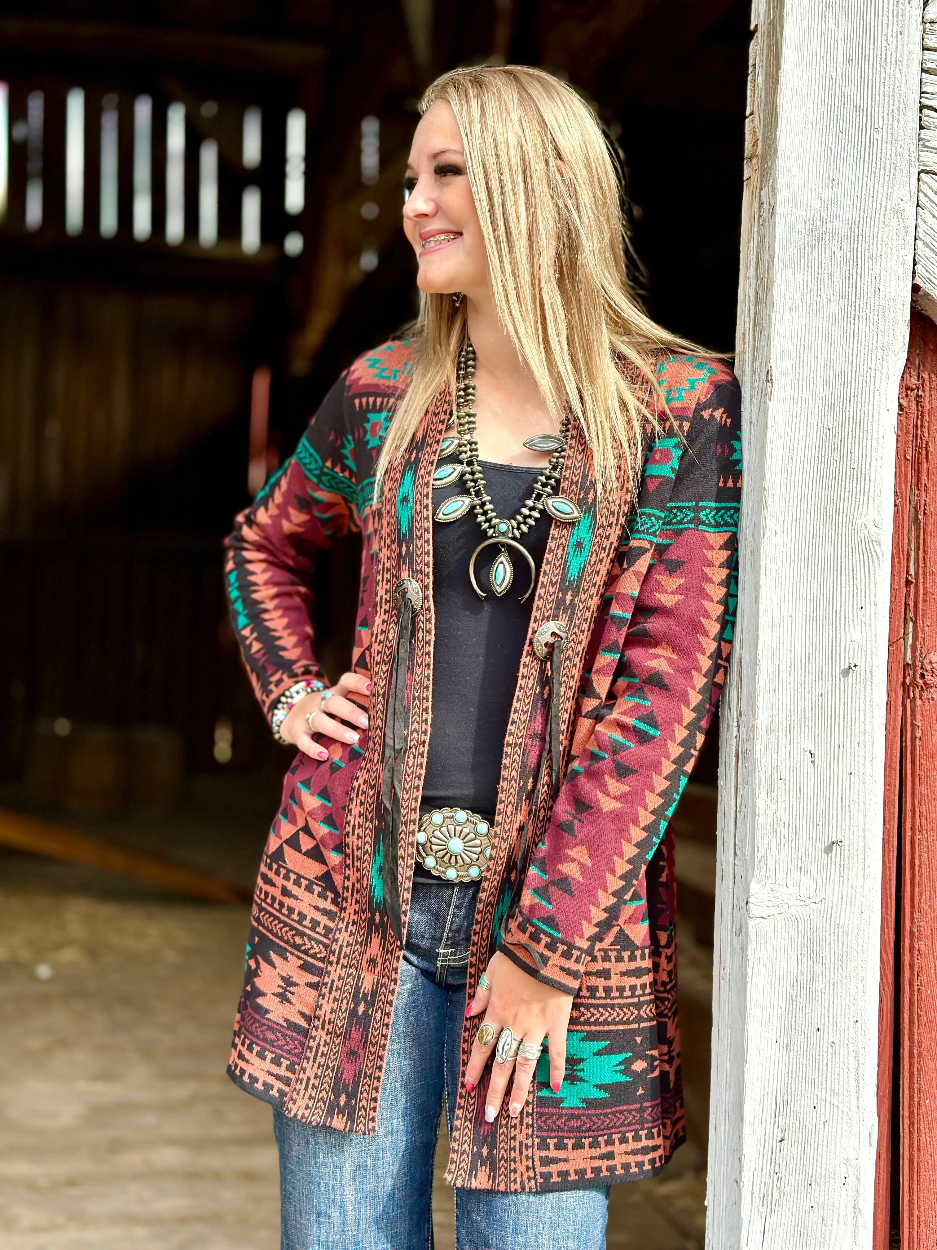 The Jackson Hole Aztec Concho Sweater Cardigan Small only