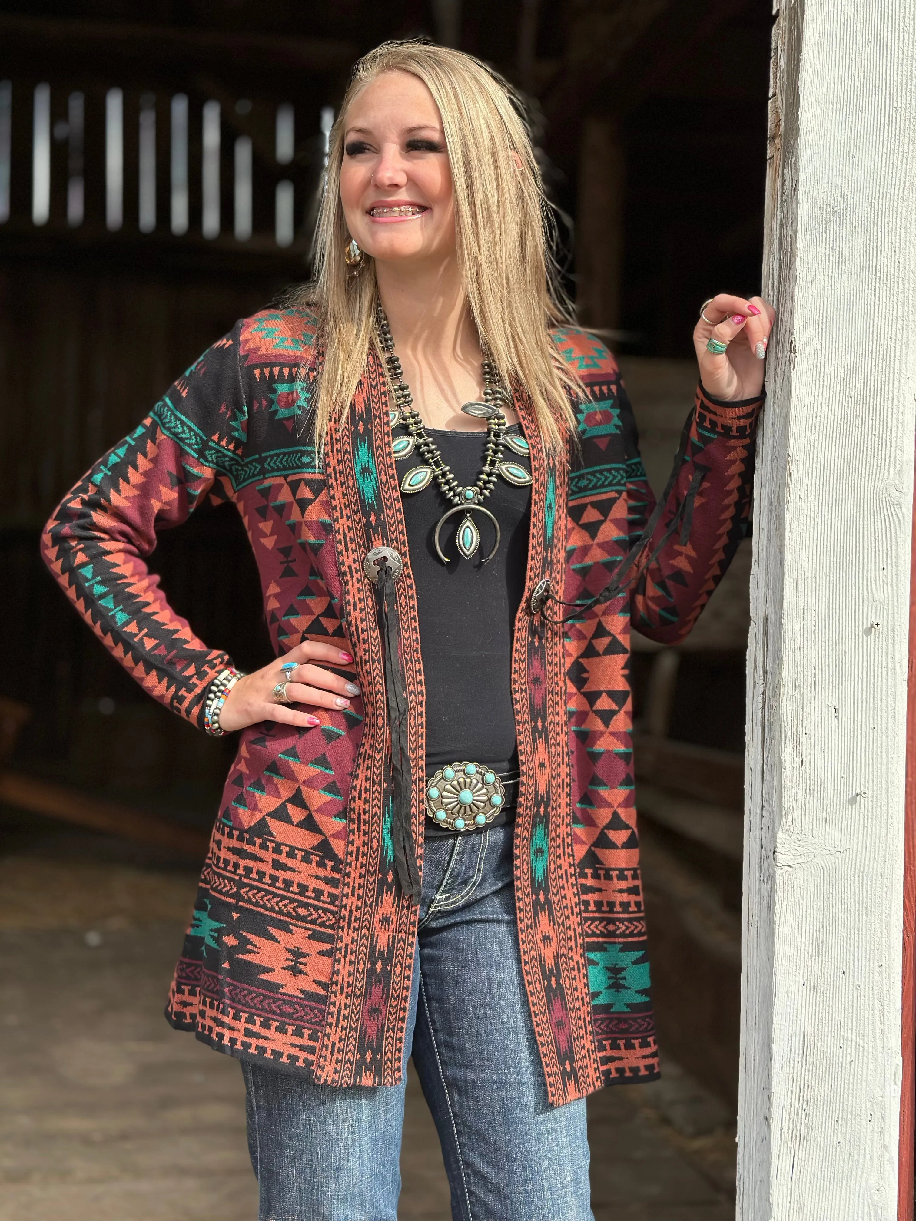 The Jackson Hole Aztec Concho Sweater Cardigan Small only