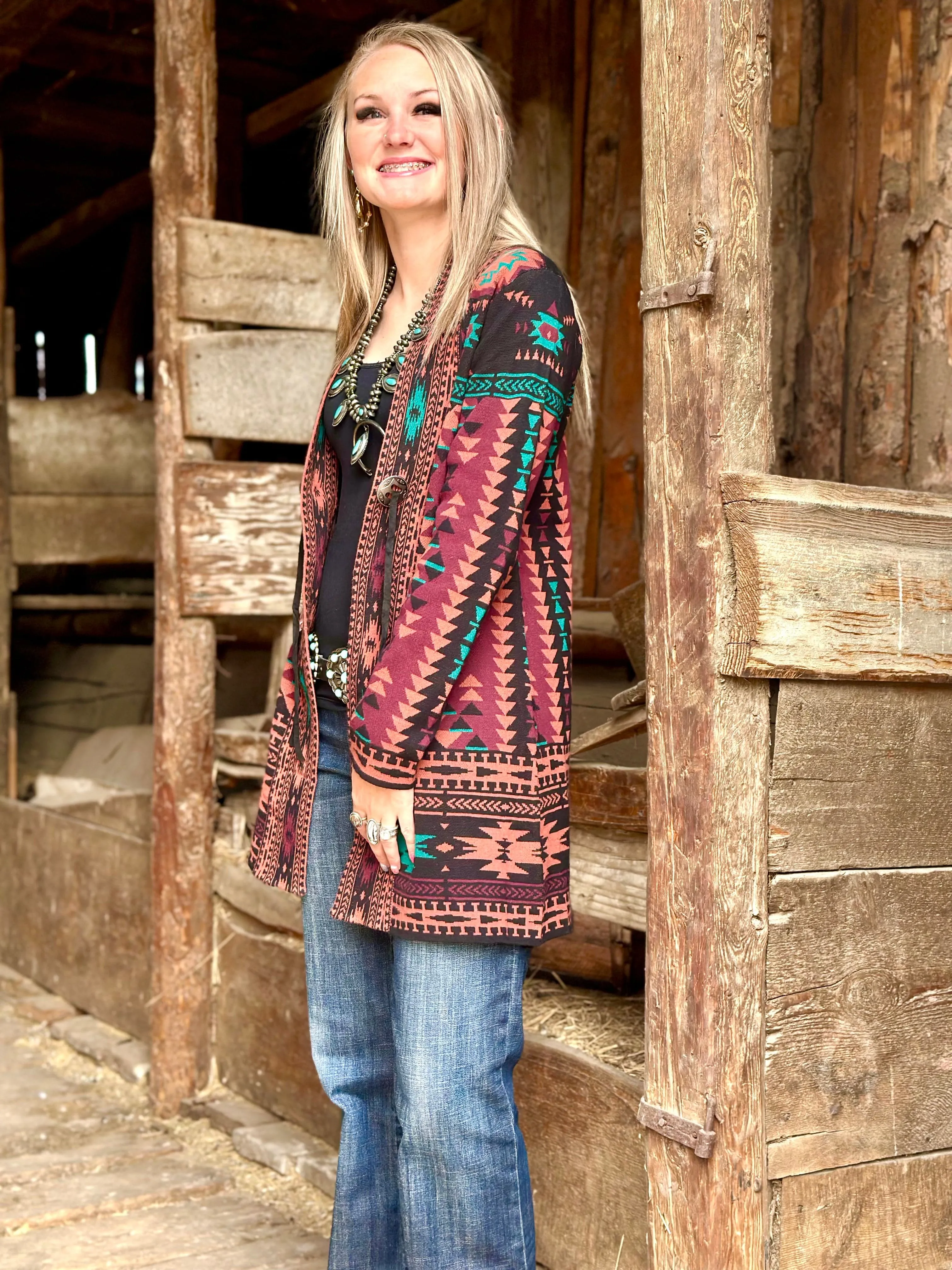 The Jackson Hole Aztec Concho Sweater Cardigan Small only