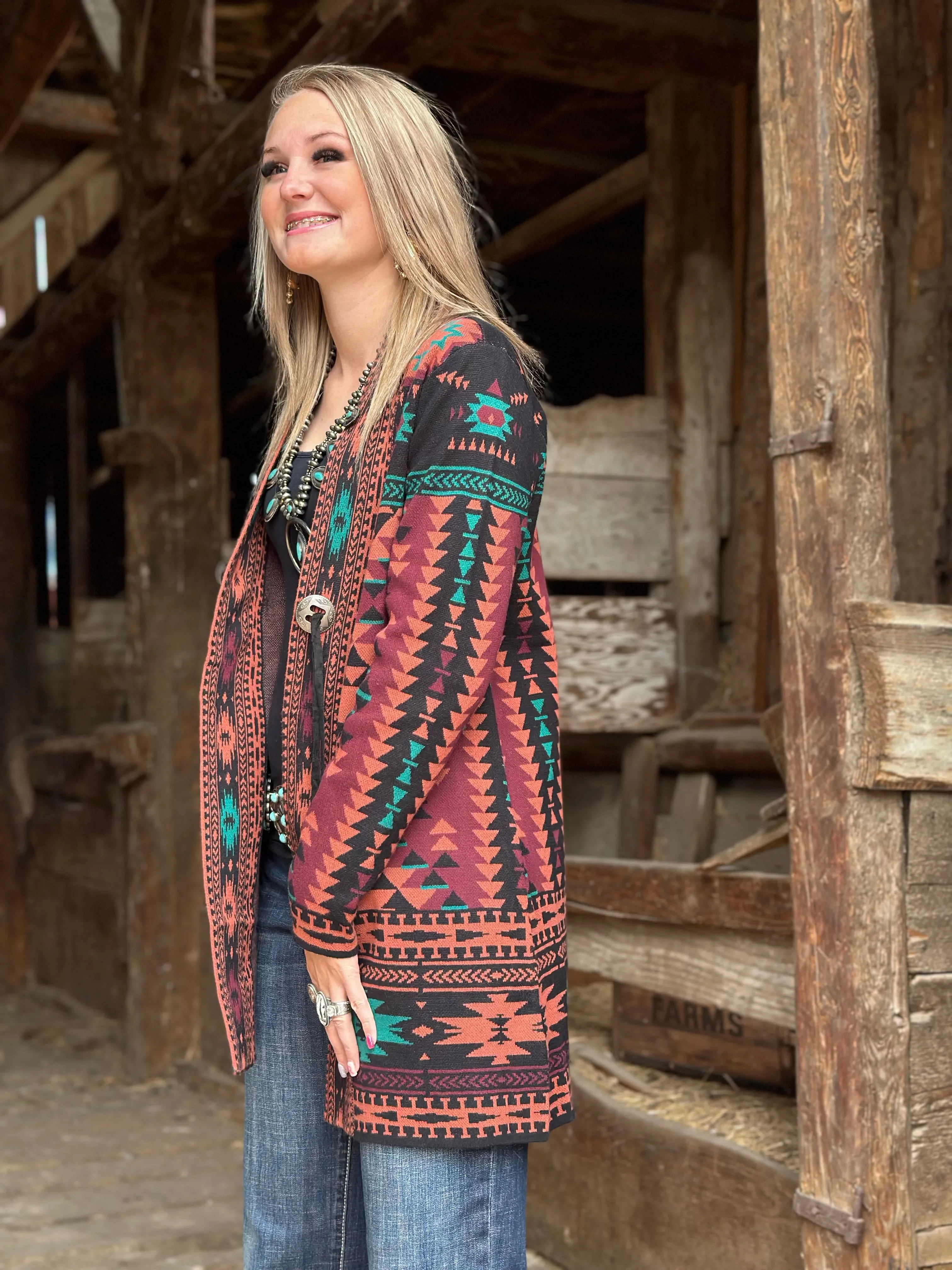 The Jackson Hole Aztec Concho Sweater Cardigan Small only