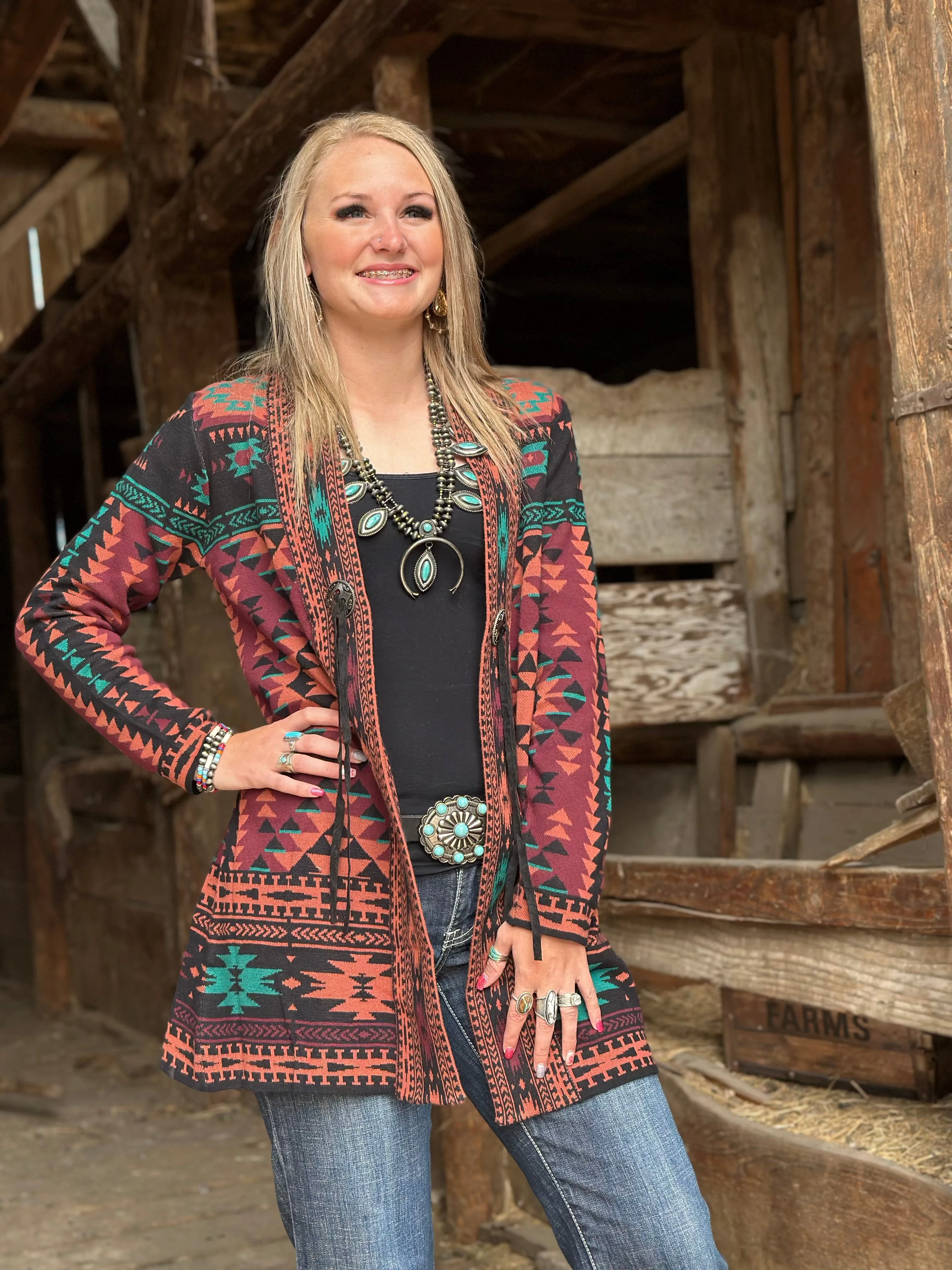 The Jackson Hole Aztec Concho Sweater Cardigan Small only