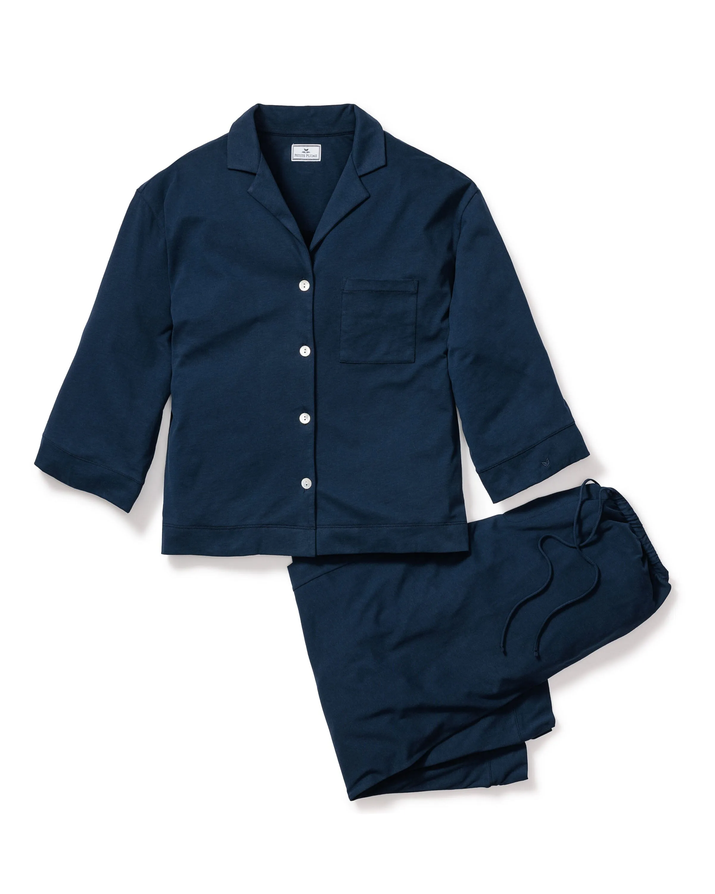 The Olivia Wide Leg Pima Pajama Set | Navy