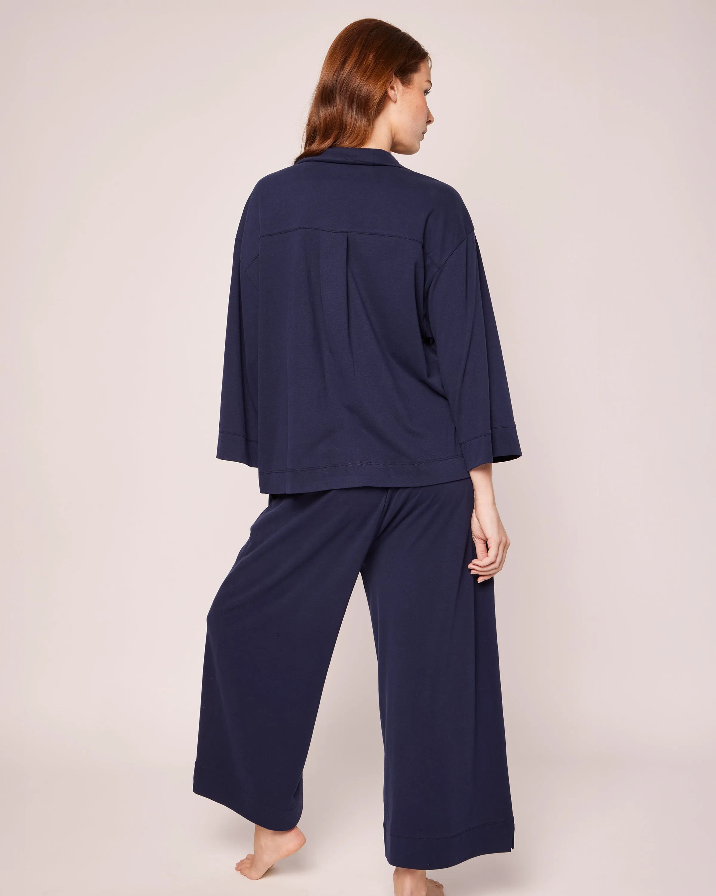 The Olivia Wide Leg Pima Pajama Set | Navy