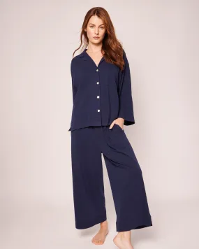 The Olivia Wide Leg Pima Pajama Set | Navy