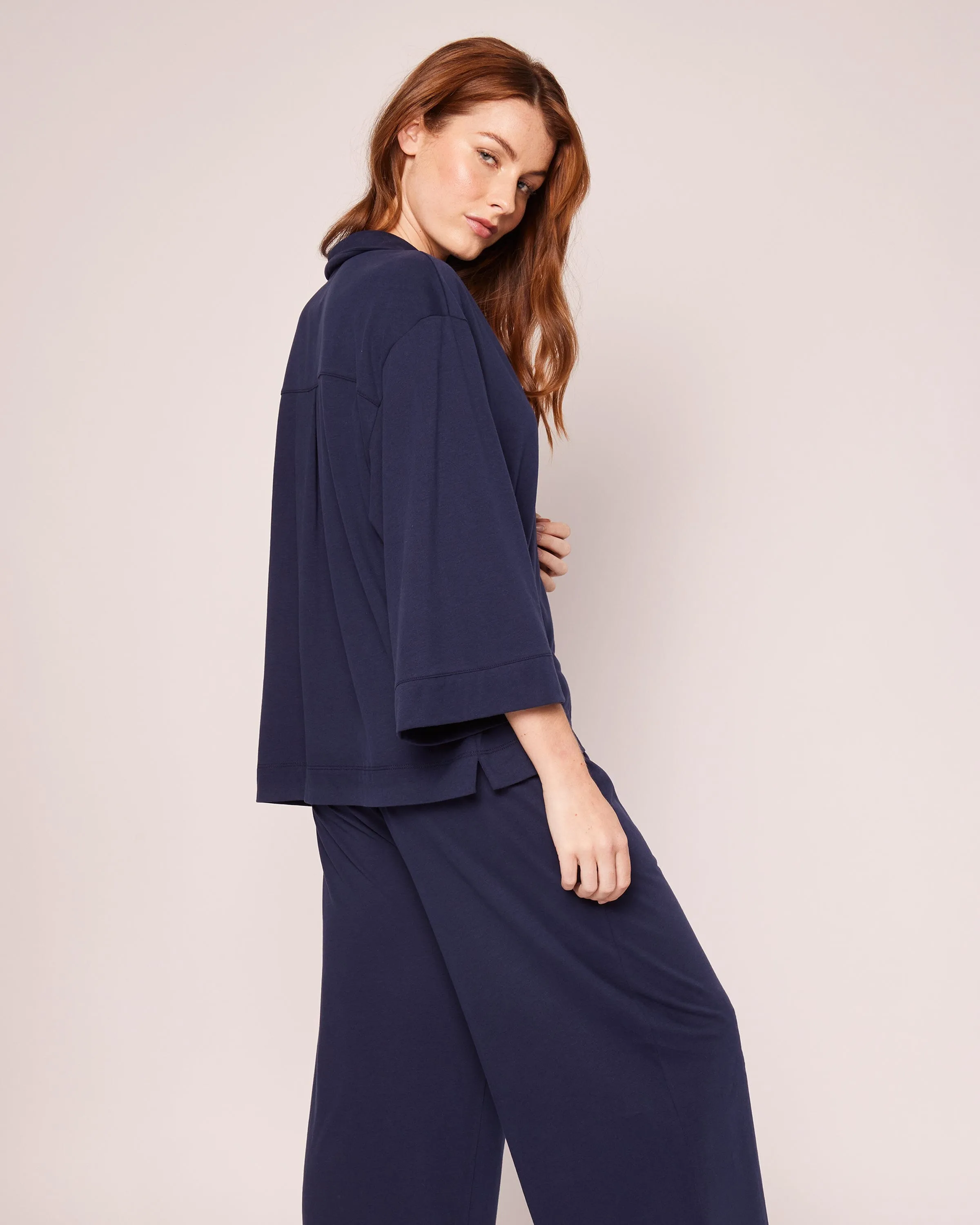 The Olivia Wide Leg Pima Pajama Set | Navy