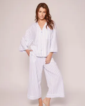 The Olivia Wide Leg Pima Pajama Set | Periwinkle Stripe