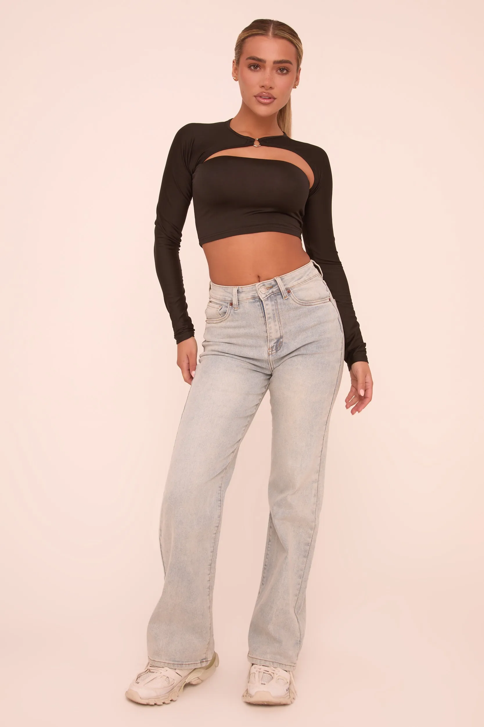 Washed Light Blue Stretch Straight Leg Jeans - Brianna