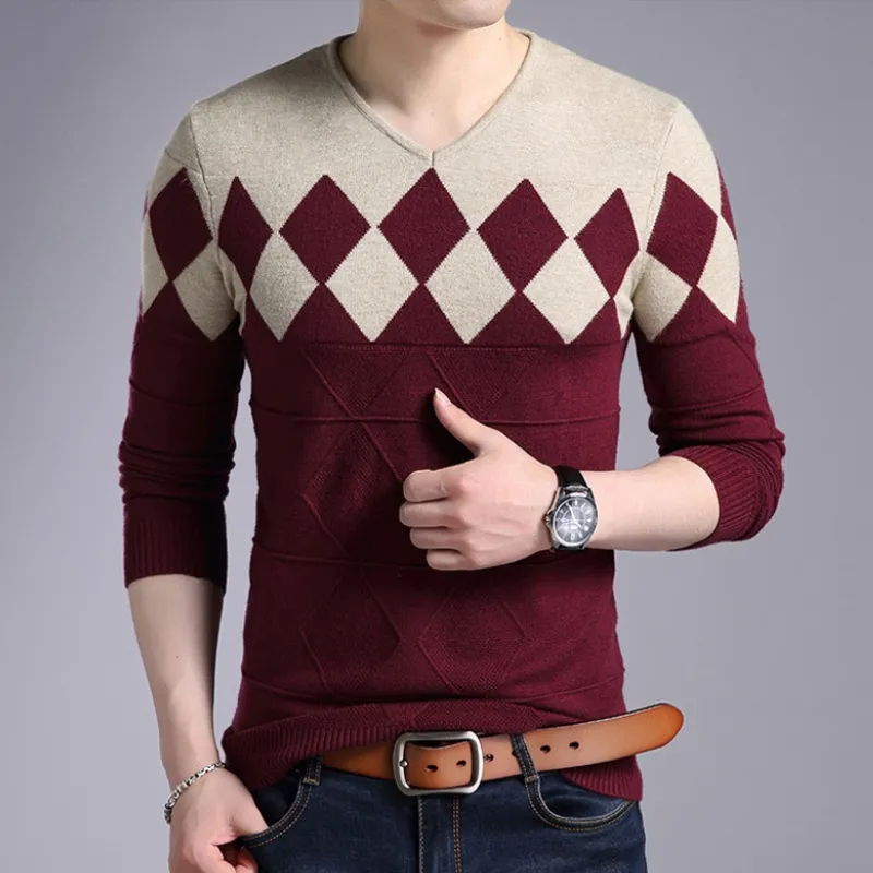 West Louis™ Diamonds Pattern V-Neck Knitted Pullover