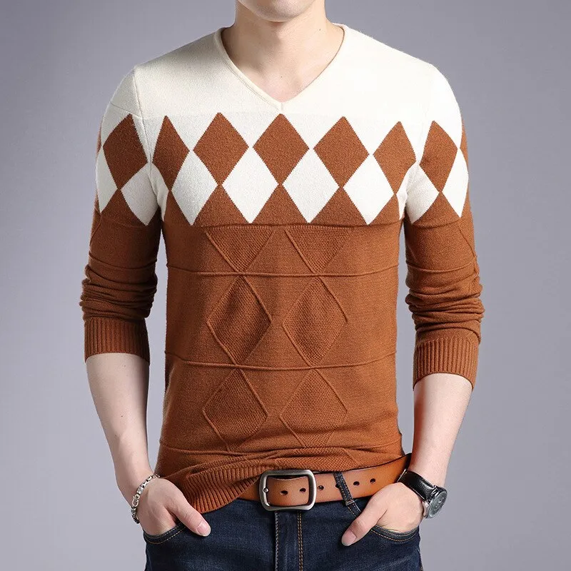 West Louis™ Diamonds Pattern V-Neck Knitted Pullover