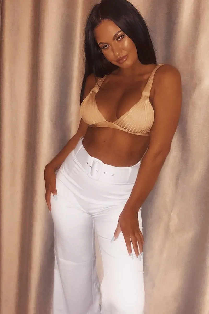 White Tailored Wide Leg Belted Trousers - Chenelle