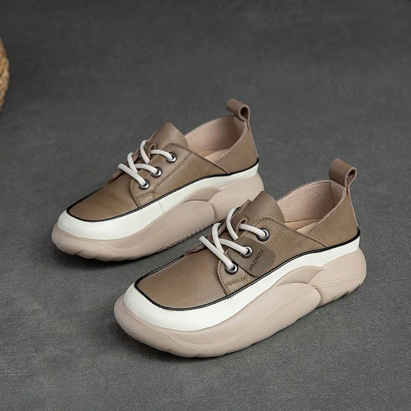 Women Casual Fashion Soft Leather Thick Soled Shoes