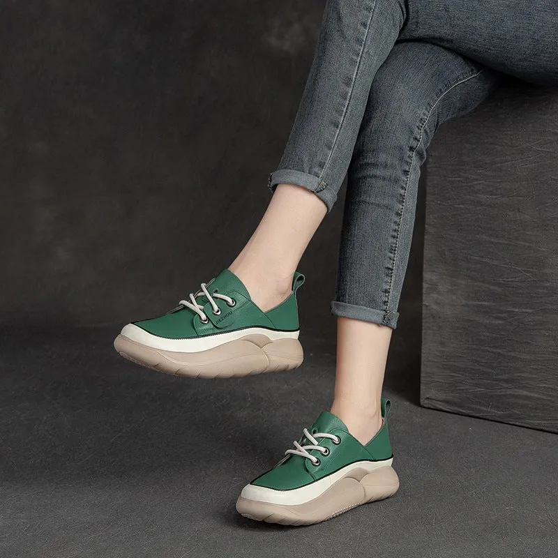 Women Casual Fashion Soft Leather Thick Soled Shoes