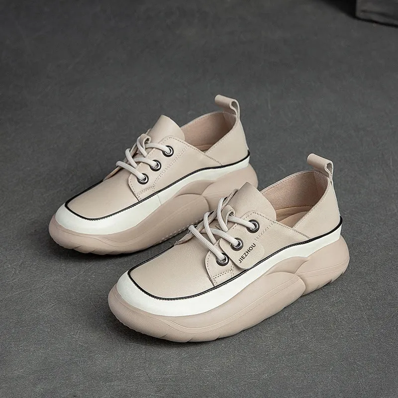 Women Casual Fashion Soft Leather Thick Soled Shoes