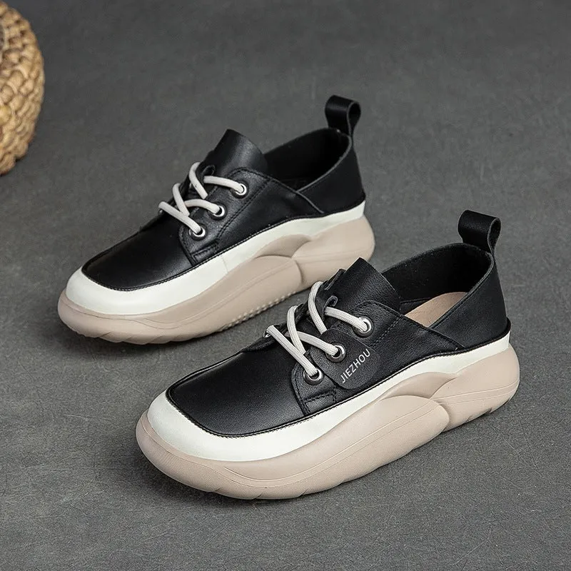 Women Casual Fashion Soft Leather Thick Soled Shoes