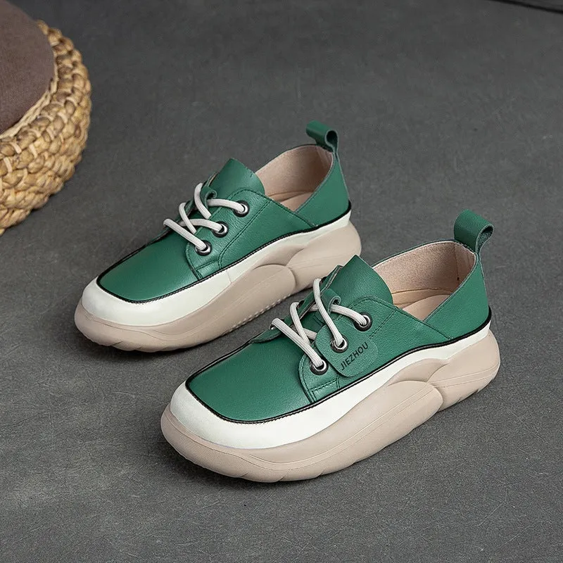 Women Casual Fashion Soft Leather Thick Soled Shoes