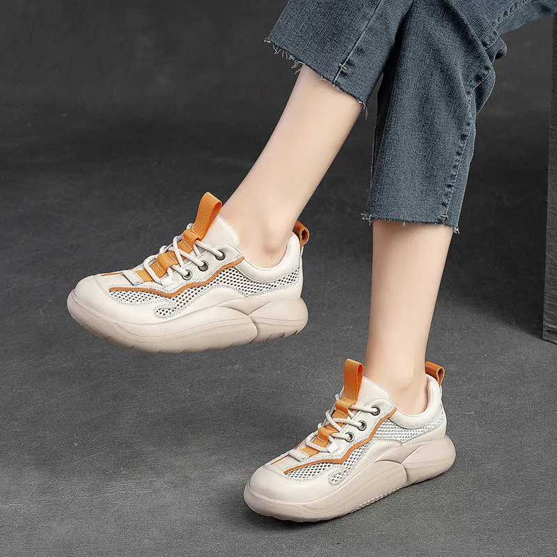 Women Fashion Breathable Mesh Leather Casual Shoes