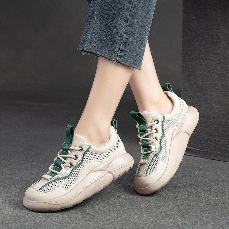 Women Fashion Breathable Mesh Leather Casual Shoes