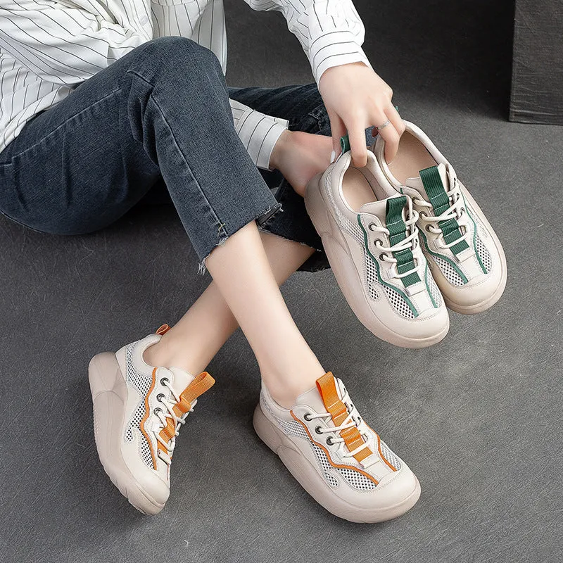 Women Fashion Breathable Mesh Leather Casual Shoes