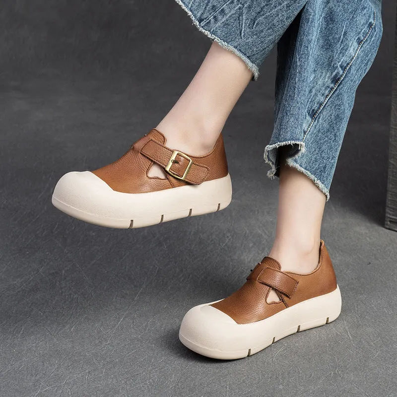 Women Minimalist Leather Velcro Flat Casual Shoes