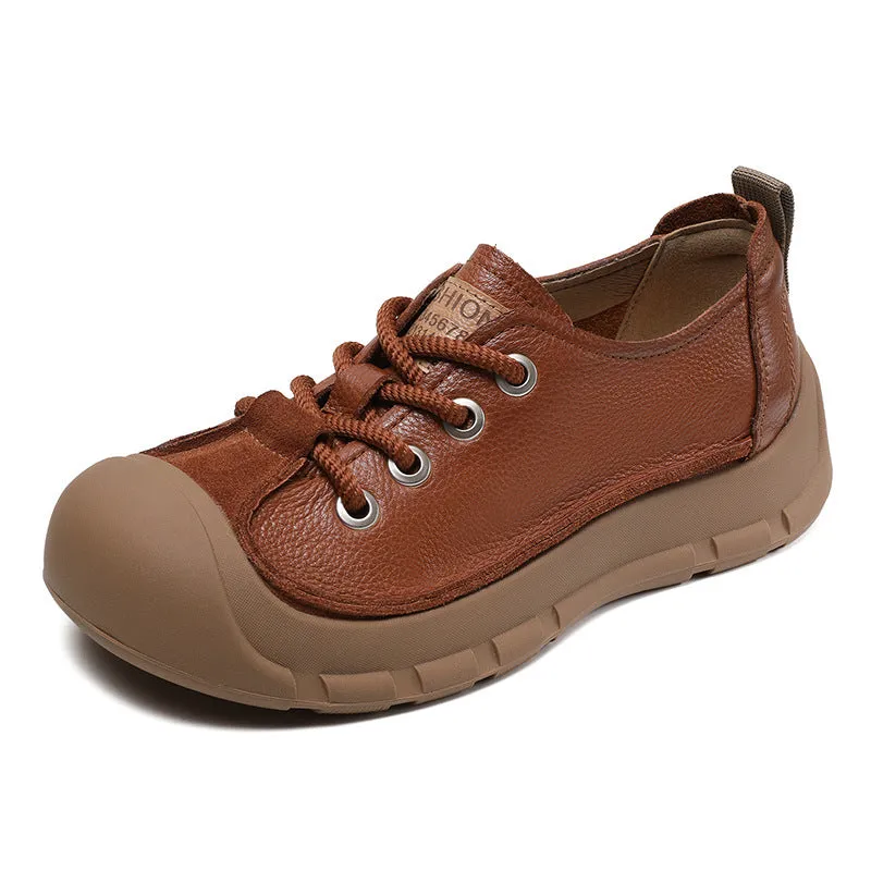 Women Retro Leather Soft Flat Casual Shoes