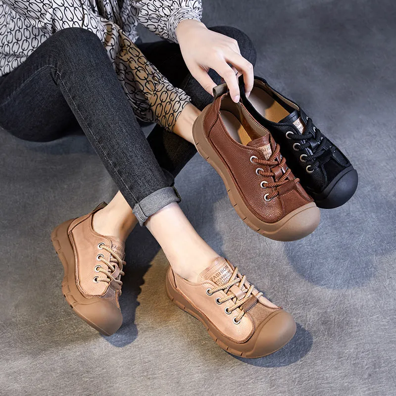 Women Retro Leather Soft Flat Casual Shoes