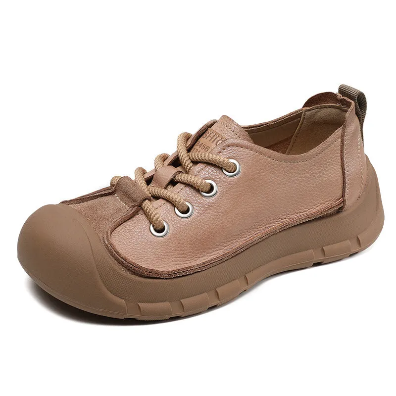 Women Retro Leather Soft Flat Casual Shoes