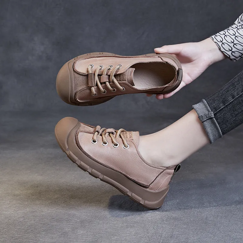 Women Retro Leather Soft Flat Casual Shoes