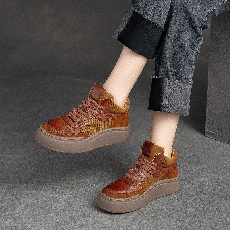 Women Retro Patchwork Thick Soled Casual Shoes