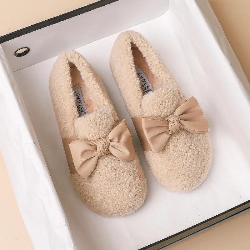 Women Stylish Warm Fur Flat Casual Shoes