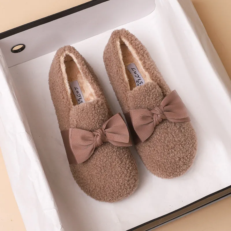 Women Stylish Warm Fur Flat Casual Shoes