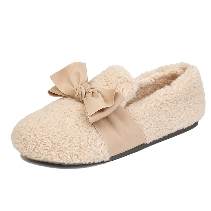 Women Stylish Warm Fur Flat Casual Shoes