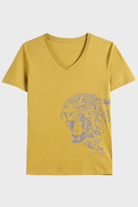 Women’s Leopard Graphic Print V-Neck T-Shirt