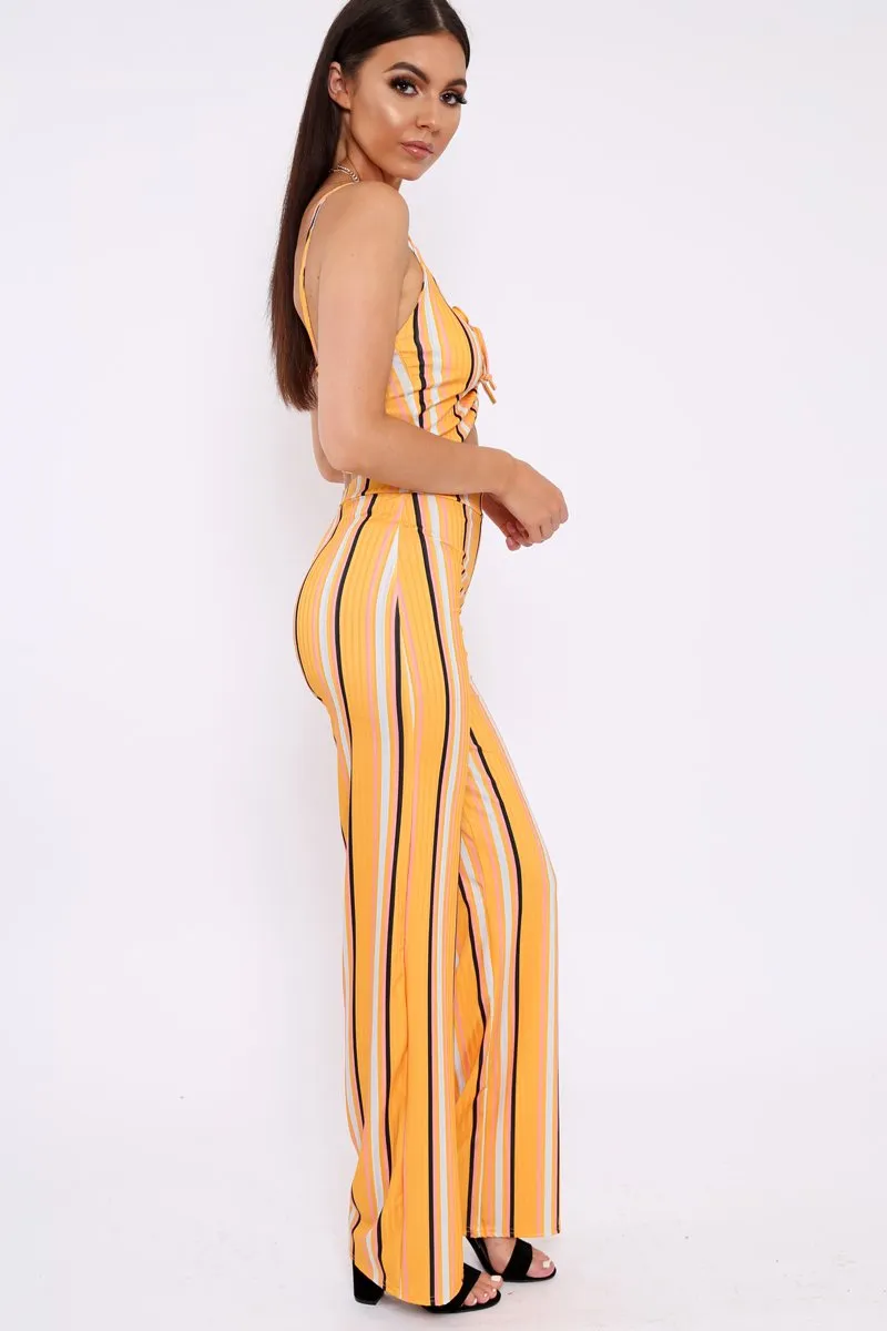 Yellow Stripe Crop Top And Trousers Co-Ord - Annabella