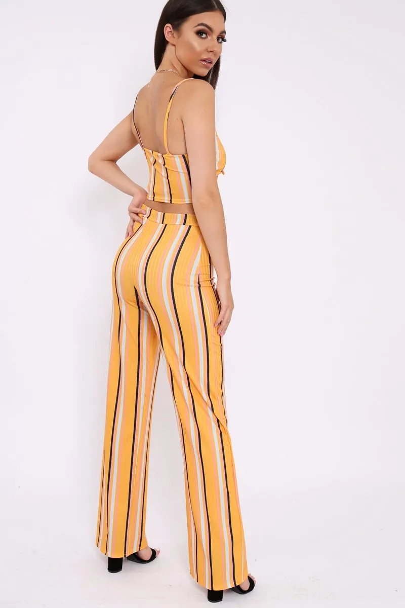 Yellow Stripe Crop Top And Trousers Co-Ord - Annabella