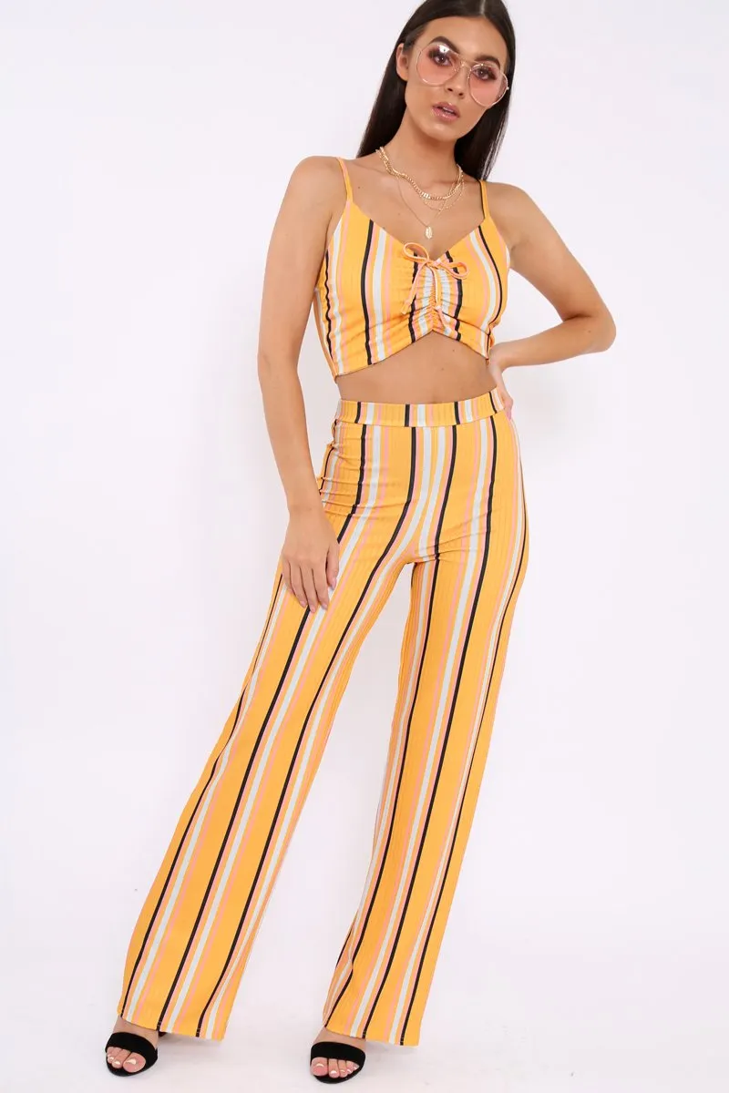 Yellow Stripe Crop Top And Trousers Co-Ord - Annabella